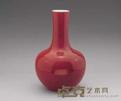 清 霁红釉天球瓶 高29cm